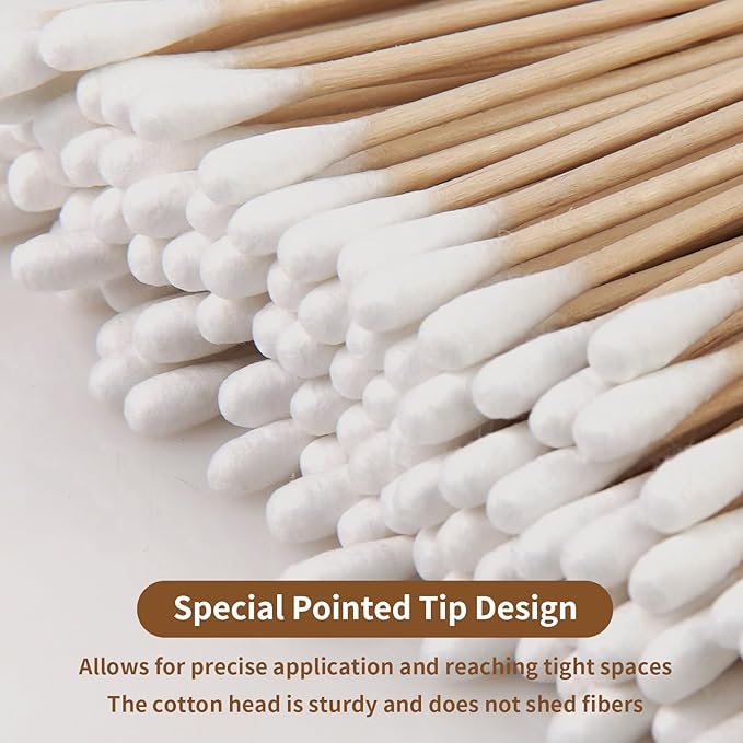 Vaincre 300PCS Long Cotton Swabs - 6" Cleaning Cotton Swab Buds with Wooden Sticks, Precise Microblading Eyeshadow Tip Applicators, Microswabs Wood Sticks for Makeup Nail Art Tattoo Permanent Supplies