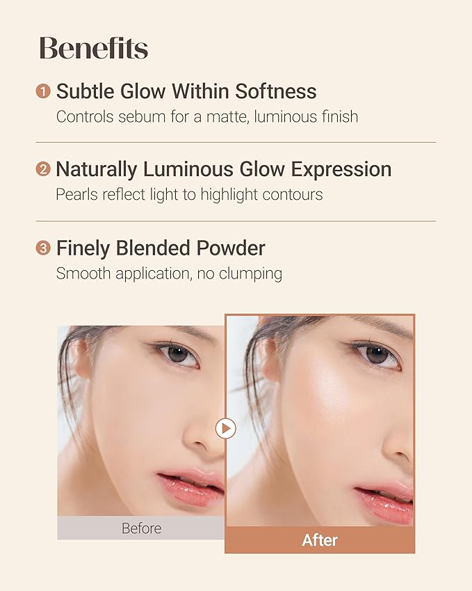 THESAEM Perfect Glam Glow Pact - Illuminating Face Powder with Colorful Pearls for Soft Radiant Glow - Sebum Control Blending Powder with Diamond & Silk - Korean Makeup Highlighter Compact