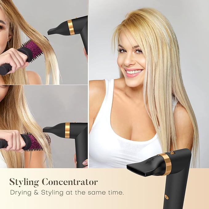 Air Styler 5 in 1, Auto-Wrap Curler, Cushion Massager, Oval Brush, Diffuser, Nozzle Attachment Hair Dryer Brush & Multi-Styler with 110,000 RPM High-Speed Powerful Motor