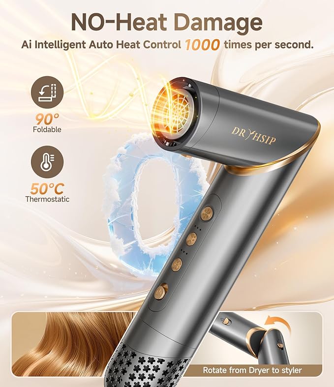 8 in 1 Hair Dryer Brush Set Air Hair Styler Curling Negative Ionic Foldable Hot Air Hair Dryer Brush, Hair Styling Tool for Curling Waves Straightening Volume Blowout Styles