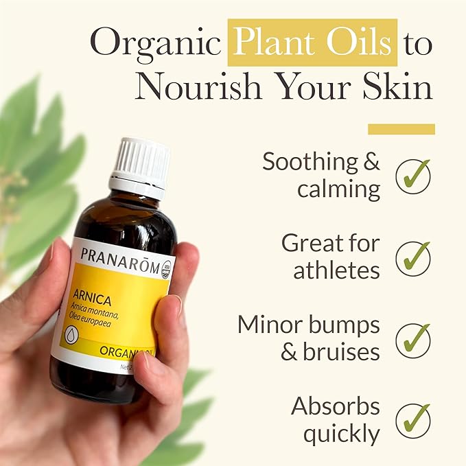 Pranarom - 4 Pack - USDA Certified Organic French Arnica Virgin Plant Oil - 2 fl oz Glass Bottle - Massage Oil for Body, Relaxing, Soothing for Joints & Muscles