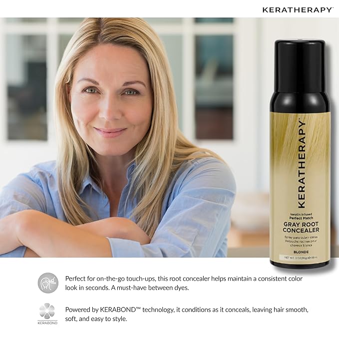 Keratherapy Keratin Infused Perfect Match Gray Root Concealer Spray, Blonde, 3 oz, 118 ml - Root Cover Up Spray to Hide Gray Roots - Keratin Therapy Hair Darkening & Temporary Scalp Concealer