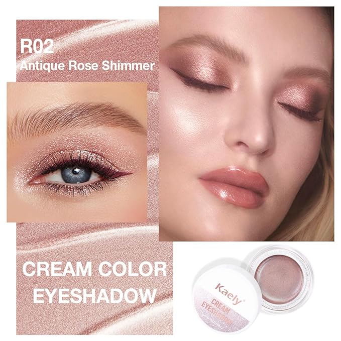 Single Cream Eye Shadow,Antique Rose Shimmer Glitter Natural Nude Monochrome Eyeshadow Palette,Waterproof,Long Lasting Naturing-Looking,Vegan & Cruelty-Free,R02