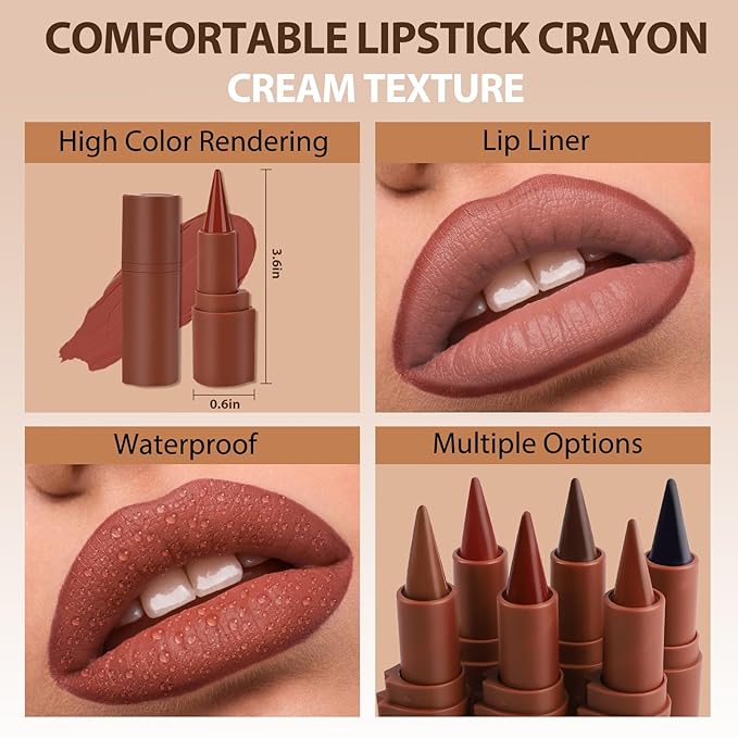 2 in 1 Lip Liner Pencil and Lipstick Lip Combo Set, Matte Nude Black Dark Brown Red Lip Liner, Smooth Creamy Lip Pencil, High Pigmented Non-Smudging Waterproof Long Lasting Lip Makeup 06#
