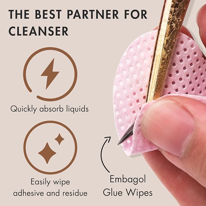 Tweezer Cleanser for Eyelash Extensions with Nail Wipes Lint Free Glue wipes Tweezers Glue Remover Liquid for Lash Tools with 2 Spongeballs Kit(2 Bottles Cleanser+1 Glue Wipes)