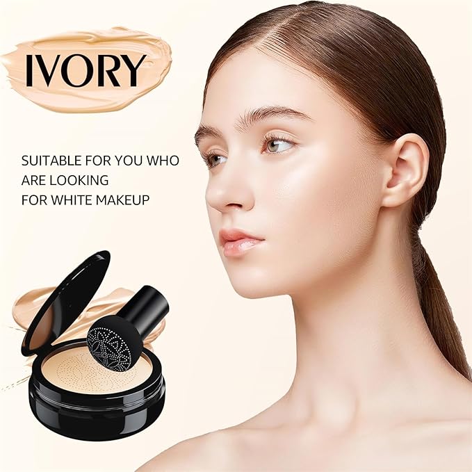 Mushroom Head Air Cushion CC Cream - BB Cream Foundation for Concealer Full Coverage Skin Brighten Long - Lasting Moisturizing, Cushion Foundation Color Correcting for All Skin Types (Ivory)