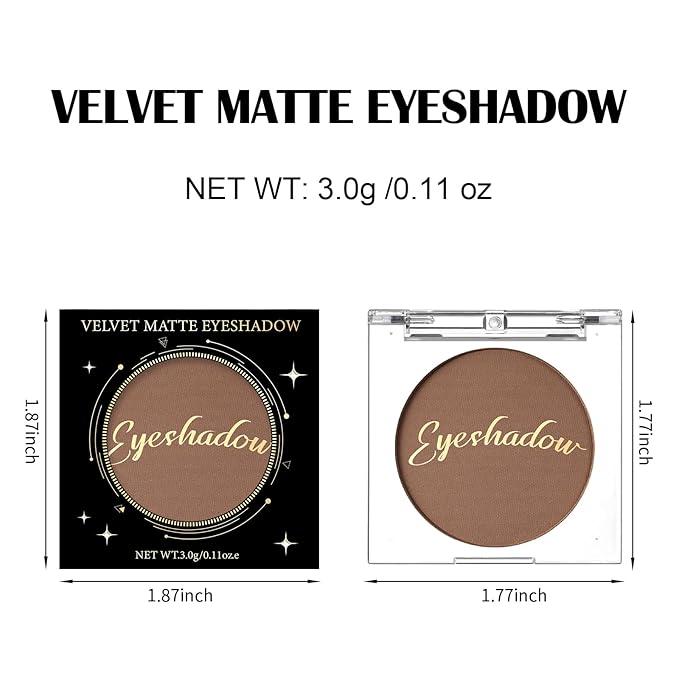 Single Matte Eyeshadow Palette, Velvet Eye Shadow Compact Powder Primer Base Makeup, Ultra-Blendable, Fine Smooth Powder, Long-Lasting, Waterproof, 15# Cocoa Brown