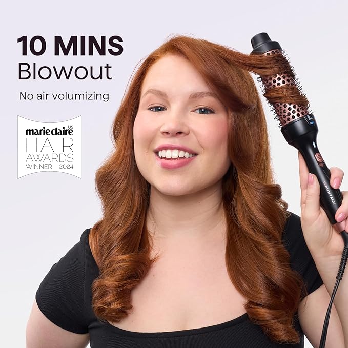Wavytalk Updated Version Thermal Brush for Blowout Look, Blowout Express 1.5 Inch Ionic Thermal Round Brush Makes Hair Smoother Get Natural Curls, Dual Voltage, Easy to Use