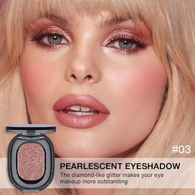 Eyeshadow Single Shimmer, Monochrome Glittler Eyeshadow Palette, Pressed Glitter Single Eyeshadow, Everyday Low Saturation Delicate Long-Lasting Eye Makeup Looks Eye Shadow Brown 03