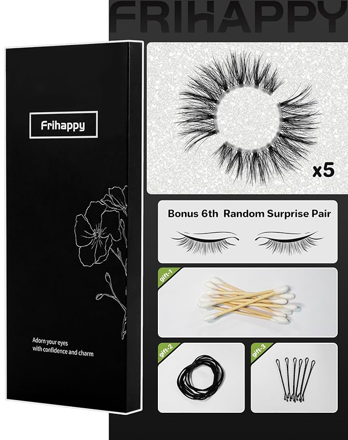 Lashes Eyelashes Lashes Wispy False Eyelashes Natural Eyelashes Mink Lashes 5 Pairs Frihappy Lashes DW8, with a pair of Half Lashes as Gift