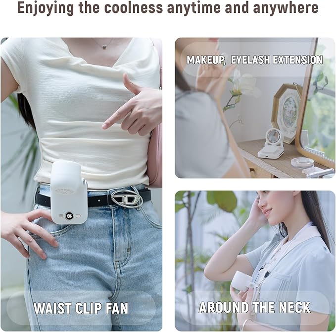 Mini Portable Handheld Clip On Rechargeable Personal Hand Fan with LED Display, High Speed Turbo Battery Operated 100 Speeds Small Fan for Travel/Outdoor/Concerts/Lash/Makeup(update White)