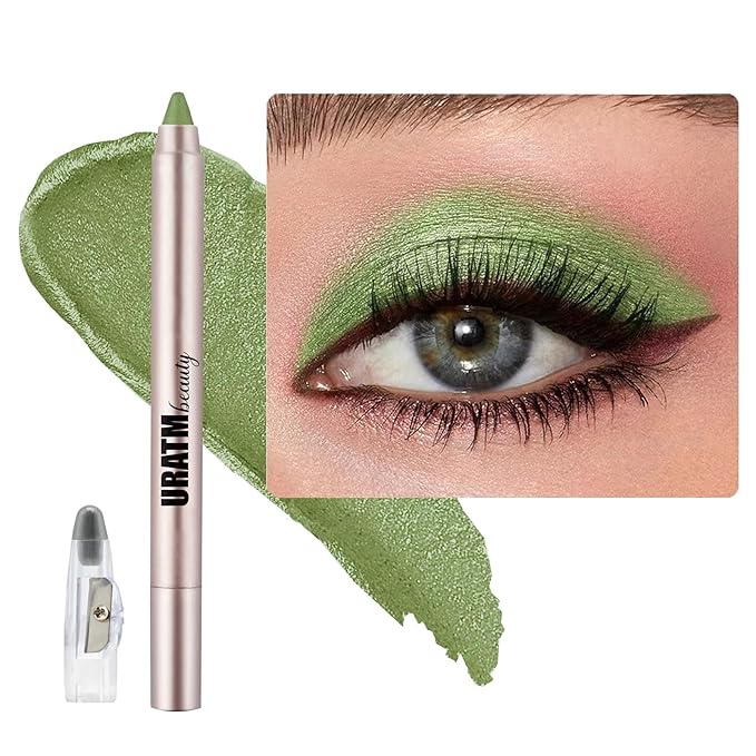 Bright Green Eyeshadow Stick, Blendable Creamy Eye Brightener Stick, Waterproof Eyeshadow Pencil Long Lasting, Smooth Shimmer Eye Shadow Highlighter Eye Liner.#B04 bright greenh shimmer
