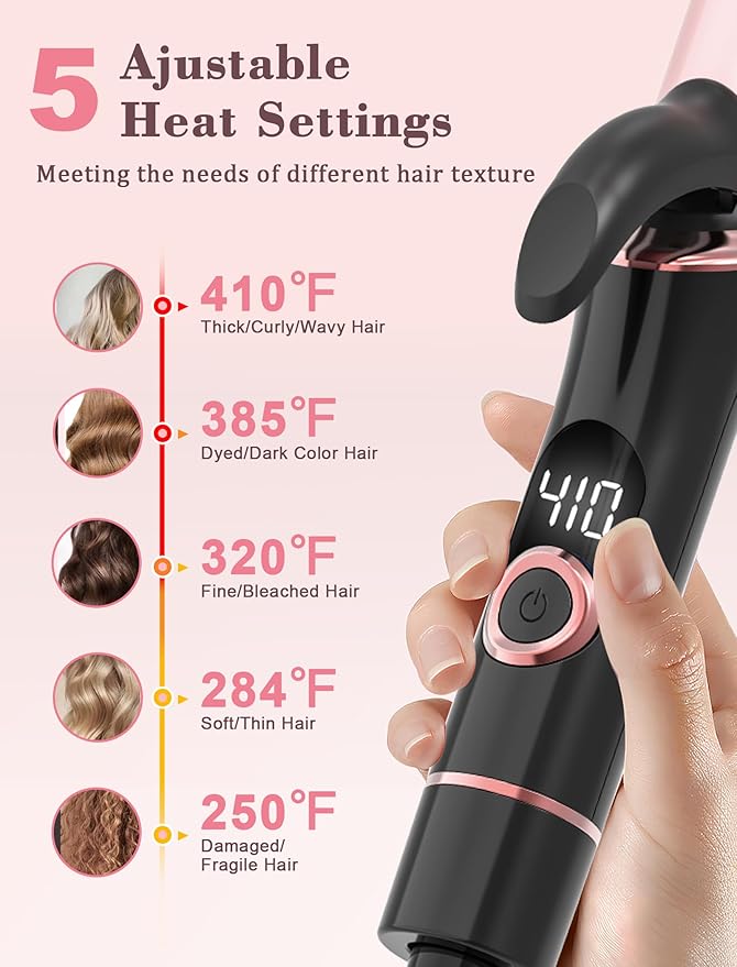Travel Curling Iron 1 Inch, Dual Voltage Curling Iron 110-240V with European Plug,Small Curling Wand for Women & Short Hair, 5 Temp Digital Settings, Auto-Off, Anti-Scald Cover,Heat-Resistant pad
