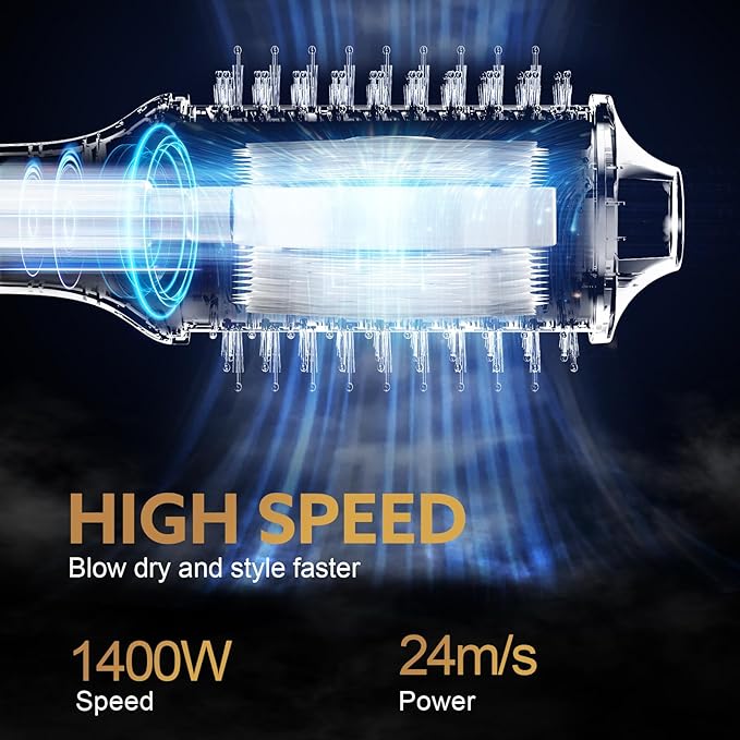 Blow Dryer Brush Hair Dryer | One-Step Hot Air Brush with Oval Volumizer High-Speed Hair Styler with Negative Ions for Drying & Smoothing & Volumizing for All Hair Types 110000 RPM White