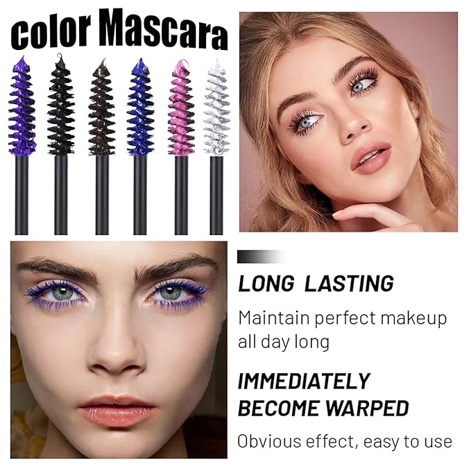 6 Pcs Rainbow Color Fiber Mascara Set - Long Lasting, Thick, No Clumping, Hypoallergenic Colored Makeup