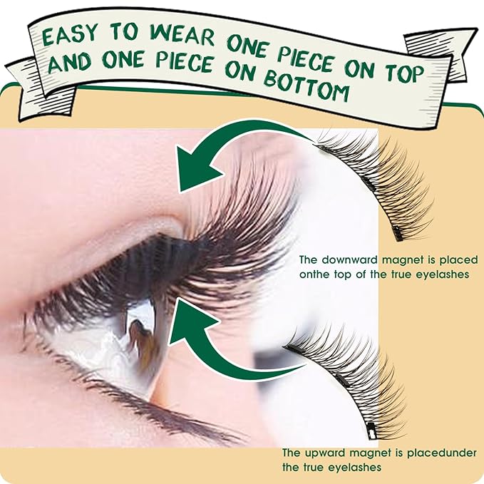 KEYYOU Reusable Magnetic Eyelashes No Glue Needed with Applicator Tool - 3D Natural Magnetic Lashes, Easy to Apply & Long Lasting for Daily Use & Events(YC05)