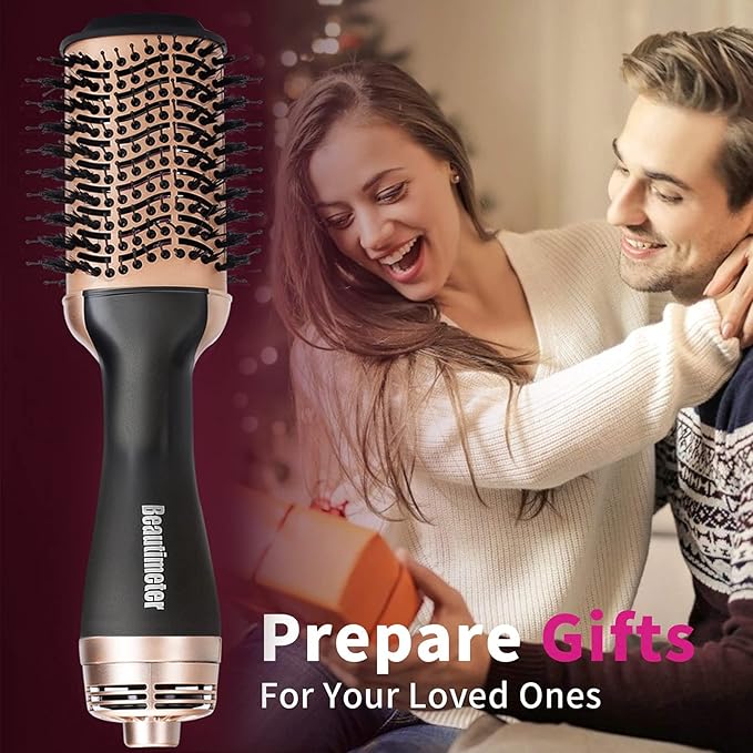 Beautimeter Blow Dryer Brush, Hot Air Brush One Step Hair Dryer and Styler Volumizer, 4 in 1 Negative Ionic Hair Styler with Oval Barrel for Smooth, Frizz-Free Hair Types, Black & Gold