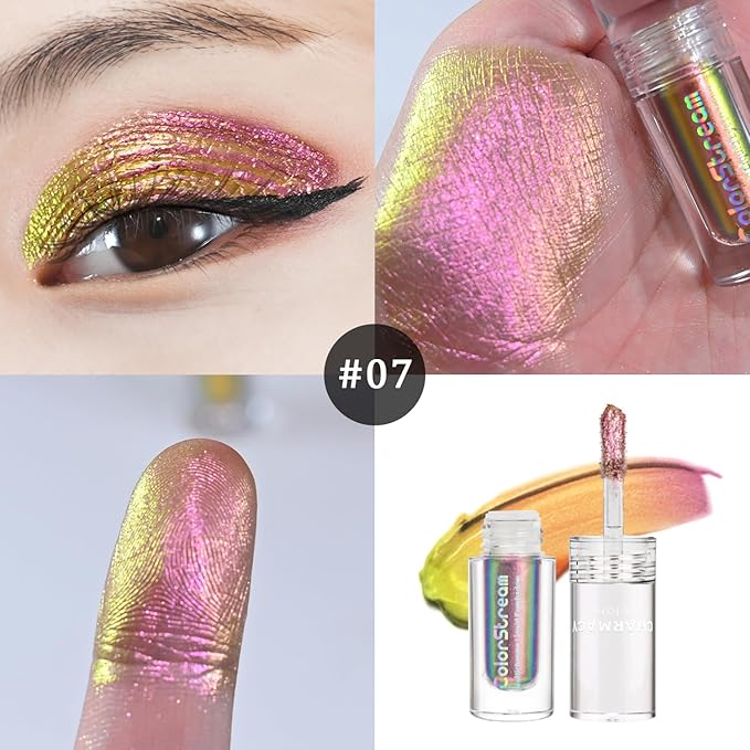 CHARMACY Liquid Chameleon Eyeshadow, Multi-Dimensional Eye Looks, Highly Pigment, Long-lasting With No Crease, Multichrome Eyeshadow Liquid Metallic Eye Makeup, 1.6g (#07)