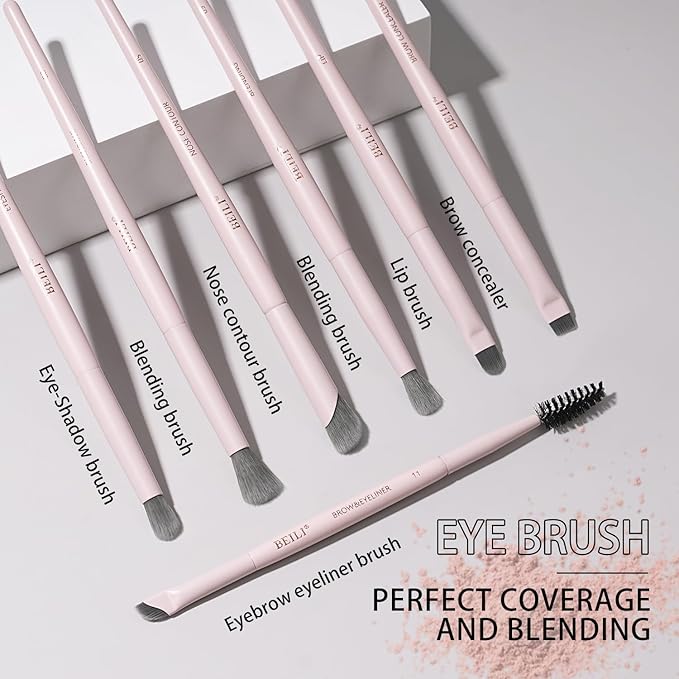 BEILI Makeup Brush Set,White Makeup Brush Set, 12 Vegan Makeup Brushes for Powder Foundation, Concealer, Eyebrows, Eyeshadow, Contour, Eyeliner, Blender Eye Brush (Pink)