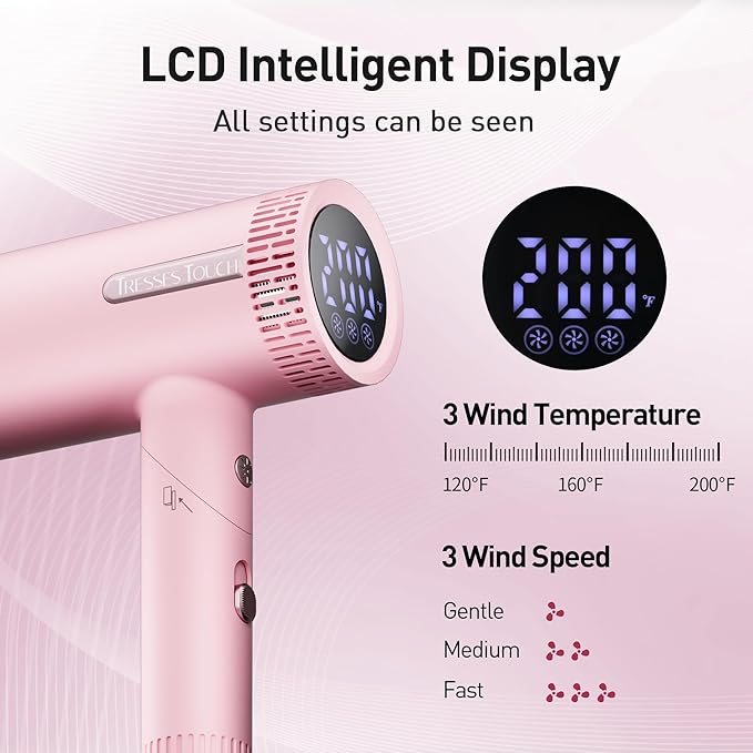 Hair Dryer, High-Speed Ionic Blow Dryer, Powerful 1600 Watt Motor for Fast Drying and Straight & Wavy Hair, Foldable, Lightweight Hairdryer with with Magnetic Suction Nozzle for Home Salon Travel