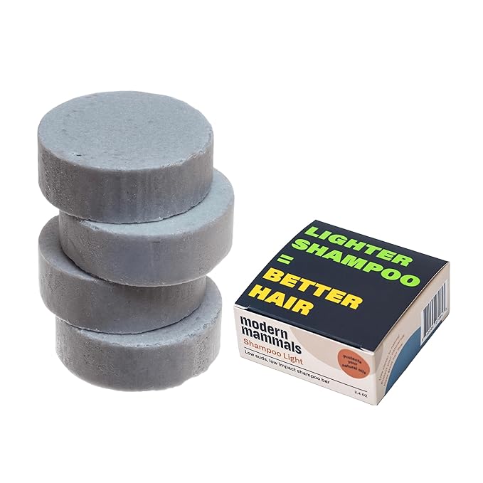 Modern Mammals Light Shampoo Bar - Gentler Wash for Better Hair, Minimalist Hair Care, Low Lather, Sensitive Scalps, No Poo, Vegan, Natural Ingredients, Fragrance-Free (4 Pack x 2.4oz Bars)