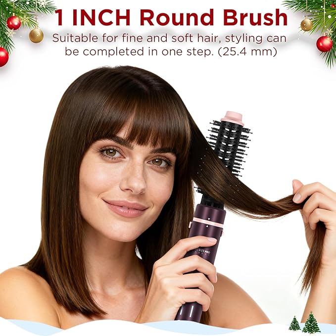 7-in-1 Hot Air Styler, Dual Voltage MaxAIR 2.0 Multi-Styler Set, High Speed Hair Dryer Brush with Air Hair Straightener, 1.1 Inch Auto-Wrap Curlers, 110,000RPM, Christmas Edition, Jasper Plum