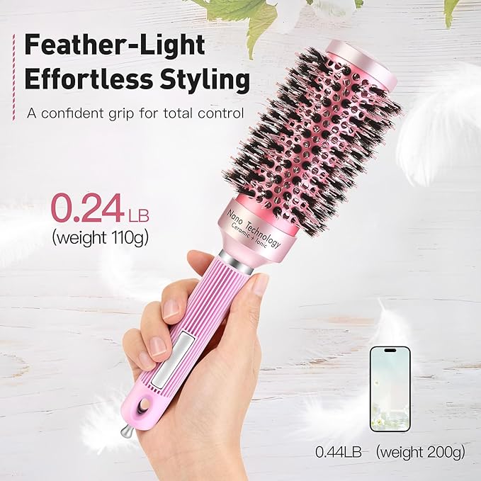 URTHEONE Round Hair Brush for women Blow Drying, Ceramic Ionic Styling Tool with Mixed Bristles and Hair Clips, for Smooth and Voluminous Styles on Medium to Long Hair (1.7 Inch)