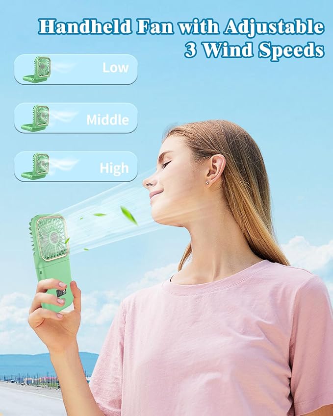 Mini Fan Handheld Foldable Fan,USB Personal Fans Portable Rechargeable Battery Fan 3 Speeds,Small Handheld Fan Cute Face Cooling Fan Quiet Fan Cordless Fan Portable Fan for Travel Camping Park