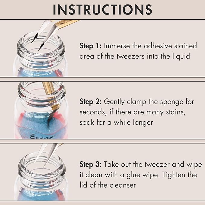 Tweezer Cleanser for Eyelash Extensions with Nail Wipes Lint Free Glue wipes Tweezers Glue Remover Liquid for Lash Tools with 2 Spongeballs Kit(2 Bottles Cleanser+1 Glue Wipes)