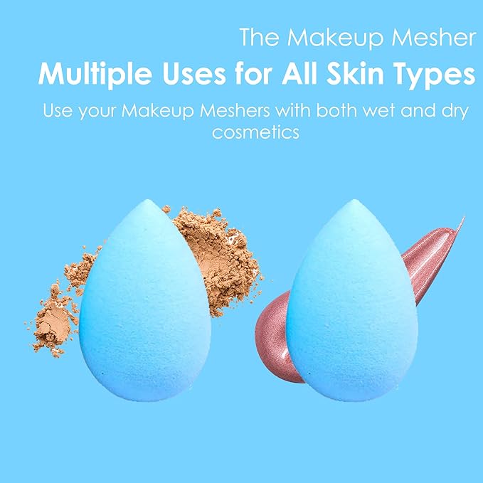 The Makeup Mesher- 2 Piece Makeup Blender Cruelty & Latex-Free, Streak-Free Highly Dense Large and Mini Travel Beauty Sponge from GK (1, Sky Blue)