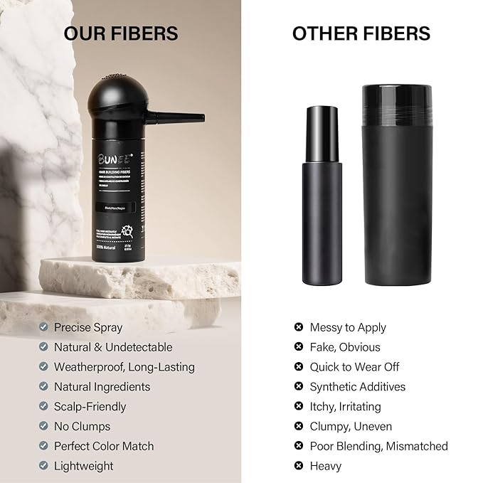 Hair Building Fibers for Thinning Hair for Men Women, 2-in-1 Kit- Enhancements Barber Spray, Thicker Fuller Hair Beard & Hairlines Instantly with Spray Applicator Nozzle, Natural Formula (Black)