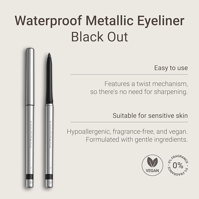 Hypoallergenic Waterproof Eyeliner - Fragrance Free Metallic Eye liner - Vegan and Cruelty Free Eye Pencil - Eyeliner Pencil for Sensitive Eyes (Black)