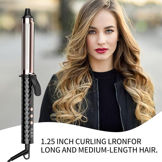 K&K 1 1/4inch Infrared Professional Infrared Hair Curling Iron Heater Ceramic Barrel That Stays Hot 1.25 Inch Hair Iron Curler for Medium to Large Curls International