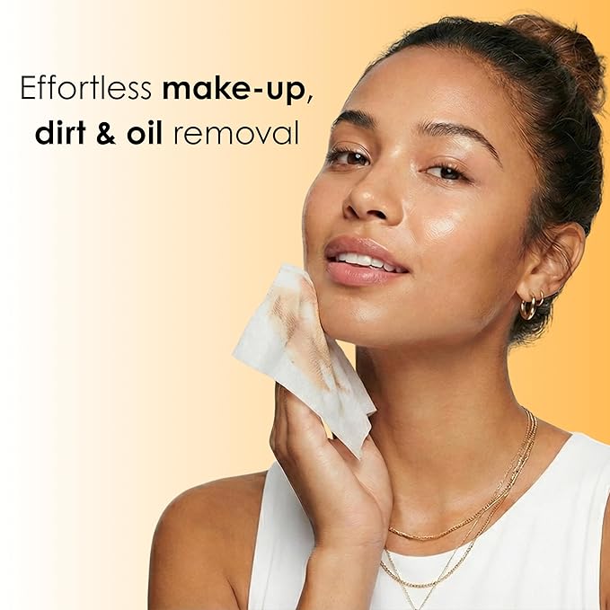 Global Beauty Care Glowing Makeup Remover Wipes - Gentle Daily Facial Cleansing Wipes for Sensitive Skin, Vitamin C Infused with Niacinamide, AHAs, & Vitamin E, Travel-Friendly, 60 Count (1-Pack)