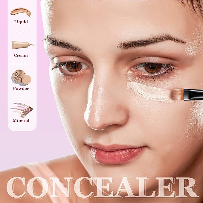 12 Pieces Small Concealer Brush Flat Lip Concealer Brush Under Eye Synthetic Fiber Makeup Eyebrow Outline Foundation for Concealing Blending Setting Buffing Makeup(Pink)