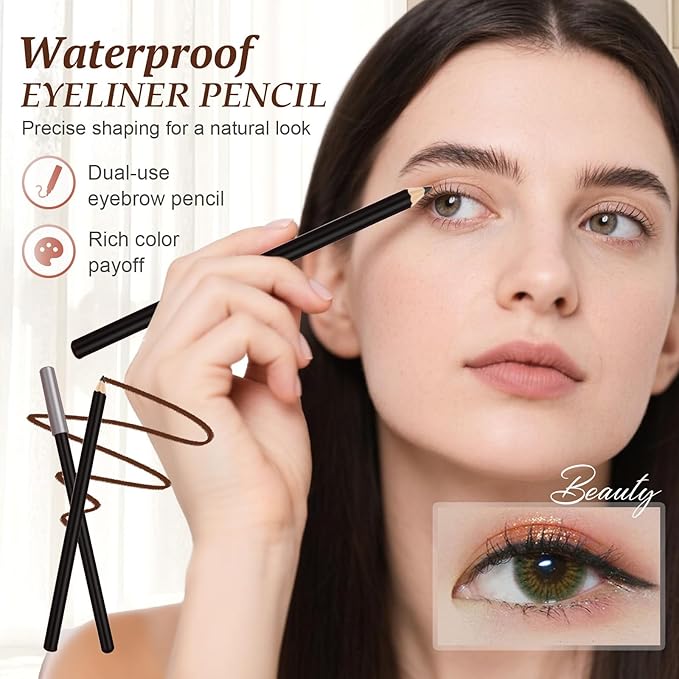Sharpenable Eye Pencil with Sharpener, 2 in 1 Eye Liner Pencil & Eyes Brow Pencils, Long Lasting Smooth No Smudging Waterproof Eyeliner for Women Girls - Suitable for Eyeliner & Eyebrows (Black)