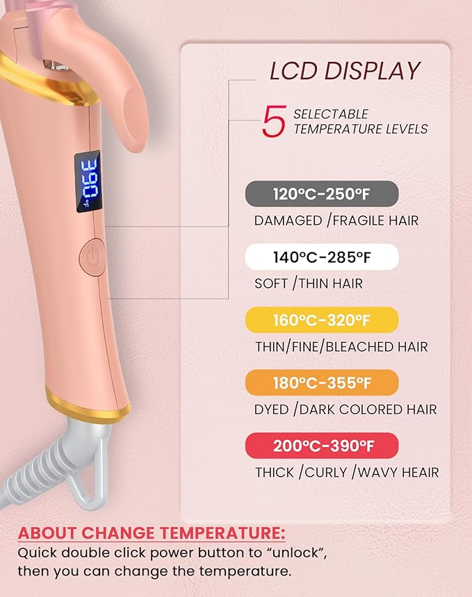 Ukliss Mini Curling Iron for Short Hair, Creates Perfect Tight Ringlets & Bangs, Fast Heat 30s, 5 Temp Settings, Dual Voltage, Auto Shut-Off & Anti-Scald Tip, Travel Friendly (Pink, 1/2 Inch)