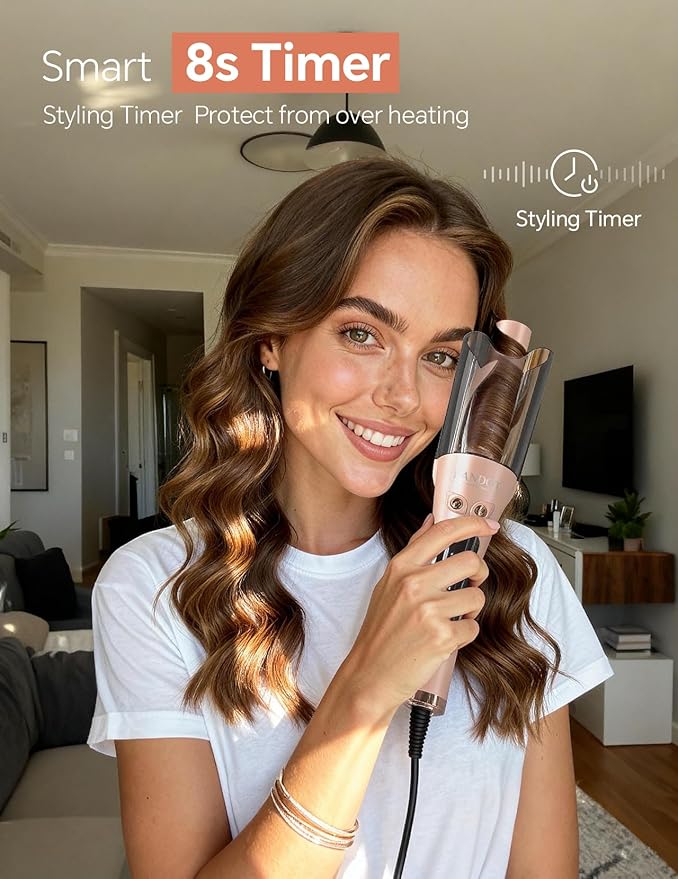 Automatic Rotating Curling Iron 1-inch - LANDOT 2-Way Anti-Tangle Self Curling Wand, Effortless Curls for Special Occasions, Dates & Vacations, Fast Heat-Up Ceramic Barrel for Gorgeous Styles