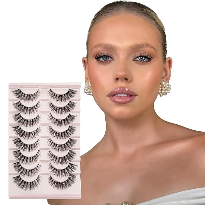 Cat Eye Lash Mink Lashes Fluffy NINGLASH Wispy Lashes Strips False Eyelashes Natural Look Fake Eyelash 15mm Faux 3D 7 Pairs Lash Pack