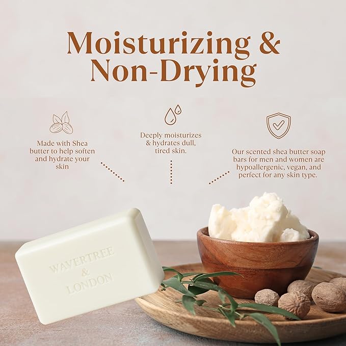 Wavertree & London Havana Scented Natural Soap Bar, 7oz Moisturizing French Triple Milled Soap Bar for Women & Men Enriched with Organic Shea Butter, Pure Bath & Body Soap (1 Bar)