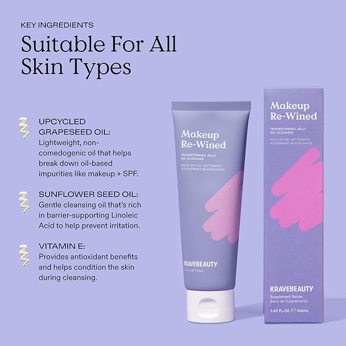 KraveBeauty Makeup Re-Wined Jelly Oil Cleanser – K-Beauty Transforming Cleanser, Removes Makeup & Impurities, Gentle Daily Face Wash, Vegan & Cruelty-Free, 3.4 fl oz, Pack of 1