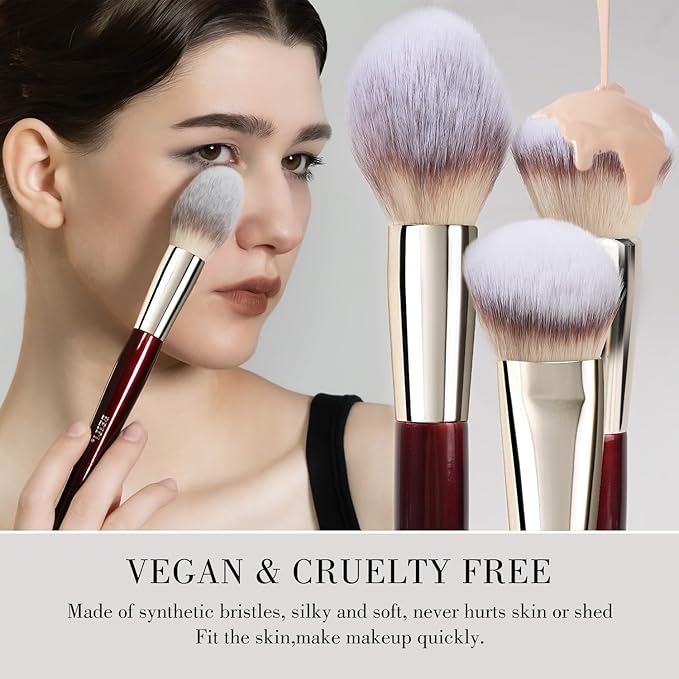 BEILI Makeup Brushes 9Pcs Makeup Brushes Set Premium Synthetic Foundation Concealers Blush Eyeshadow Eyeliner Powder Highlighter Blending Face Brush Set(Red)