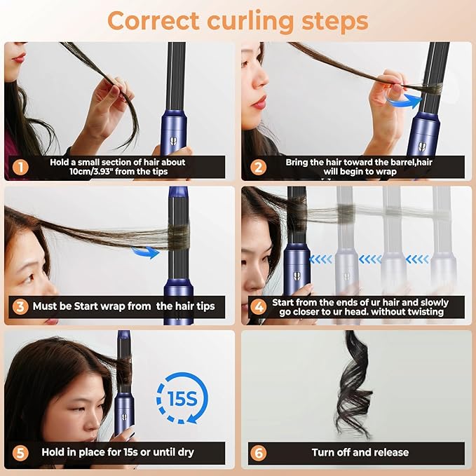 6 in 1 Hair Dryer Brush, Detachable Air Hair Styler Curling, Drying,Volumizing, Straightening, Negative Ionic Hair Dryer with Diffuser, Hair Styling Tools