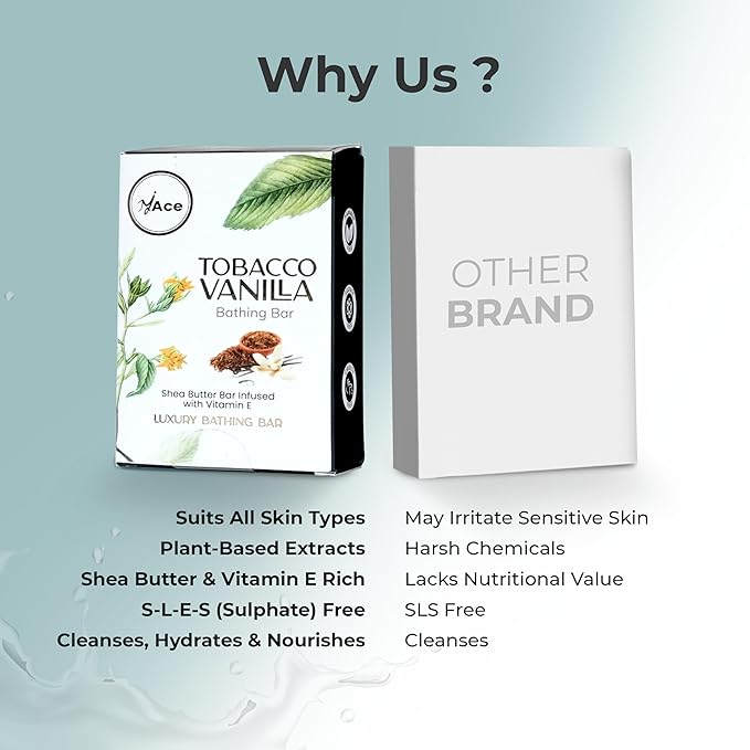 MY ACE Tobacco Vanilla Handmade Bathing Bar – Natural Soap with Coconut Oil, Shea Butter & Vitamin E – SLES-Free, Moisturizing & Gentle Cleanser (3.5oz Each, Pack of 3)