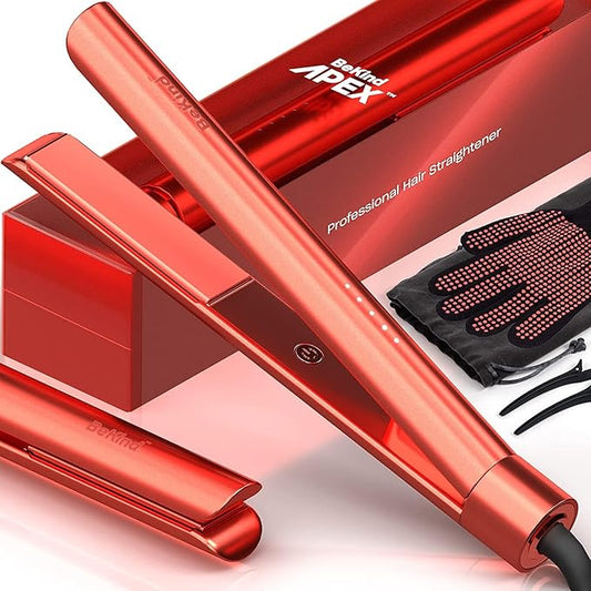 Bekind Apex 2-in-1 Hair Straightener Flat Iron | 1“ 450°F Straightener and Curler for All Hairstyles | UltraSmooth Tech | 15s Fast Heating & Temp Memory | Gift Set for Girls Women (Coral)