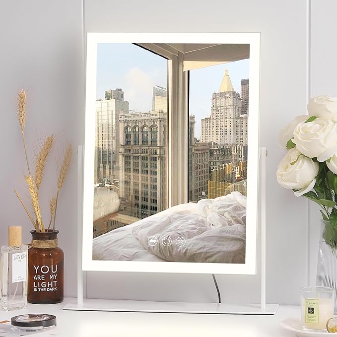 VANITII Vanity Mirror with Lights 12”x16” Hollywood Makeup Mirror with 10X Magnification and Free Rotation Dimmable 3 Color Modes Smart Touch LED Mirror