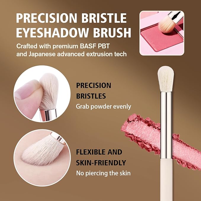 4pc Eyeshadow Brush Set - Pro Blending, Precision Bristles, Skin-Friendly Makeup Brushes Kit for Flawless Eye Looks(Large/Detail/Crease/Eyeliner Brush)