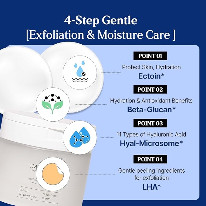 I’M SEOUL Toner Pads Hydrating Moisture Pads with Ectoin, Beta-Glucan, LHA, Hyal-Microsome for All Skin Types Korean Skincare 60 Count 8.11 fl oz