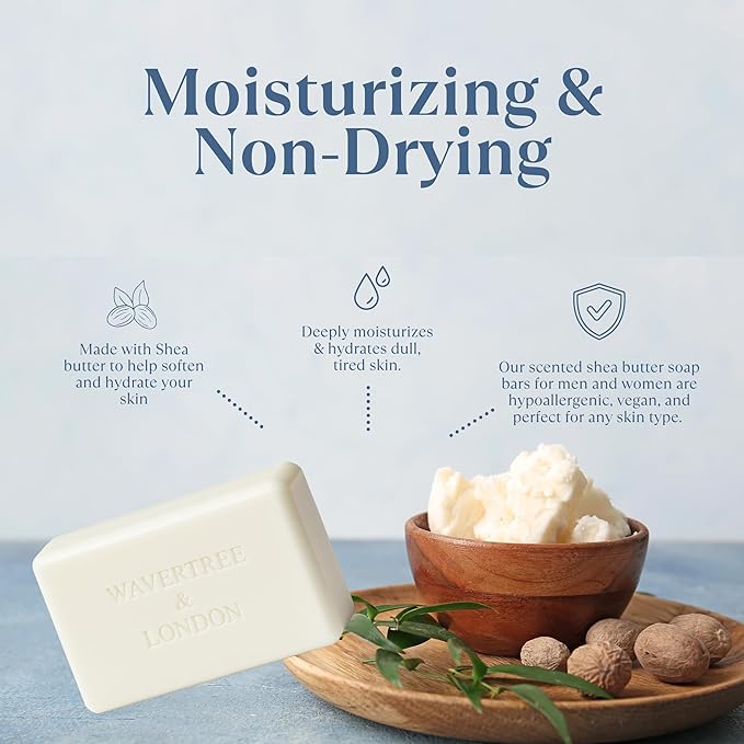 Wavertree & London Beach Scented Natural Soap (8 Bars), 7oz Moisturizing French Triple Milled Soap Bars enriched with shea butter - Pure Plant Oil Bath & Body Bars for All Skin Types