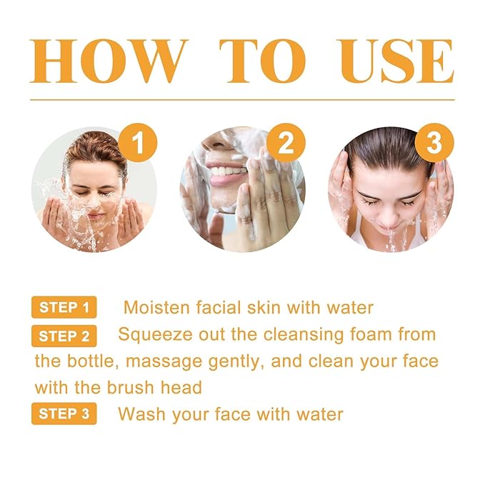 Turmeric Facial Cleanser, Deep Cleansing Facial Wash With Brush, Turmeric Foaming Cleanser for All Skin (2Pcs)